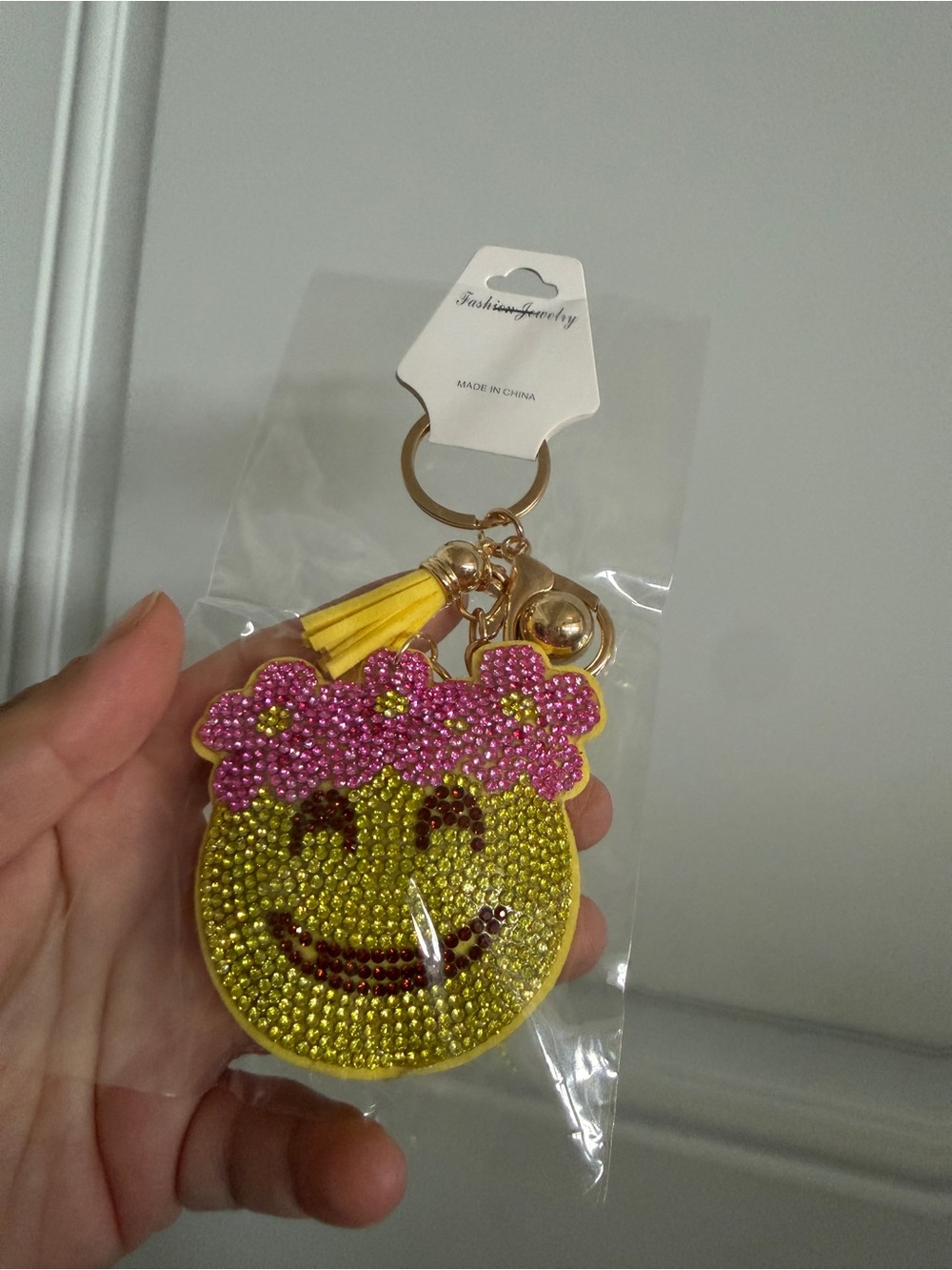 Yellow Smiley Flower Crystal Keychain/ Bag charm NWT